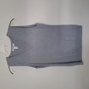 WHBM gray cozy v neck sweater vest with gold studded detail at neck, women's med